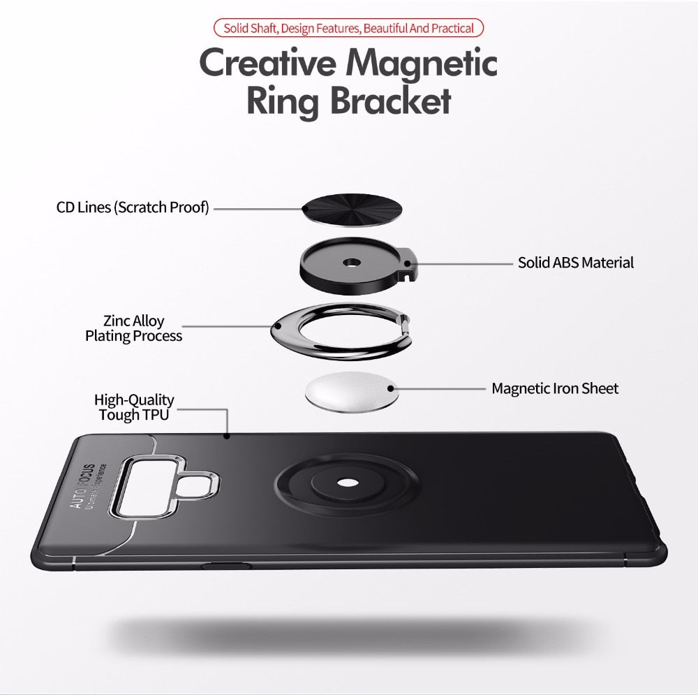 KEYSION Luxury Ring Holder Phone Case for Samsung Galaxy Note 9 Magnetic Car Stand Soft Silicone Matte Cover For Note9 Case Capa