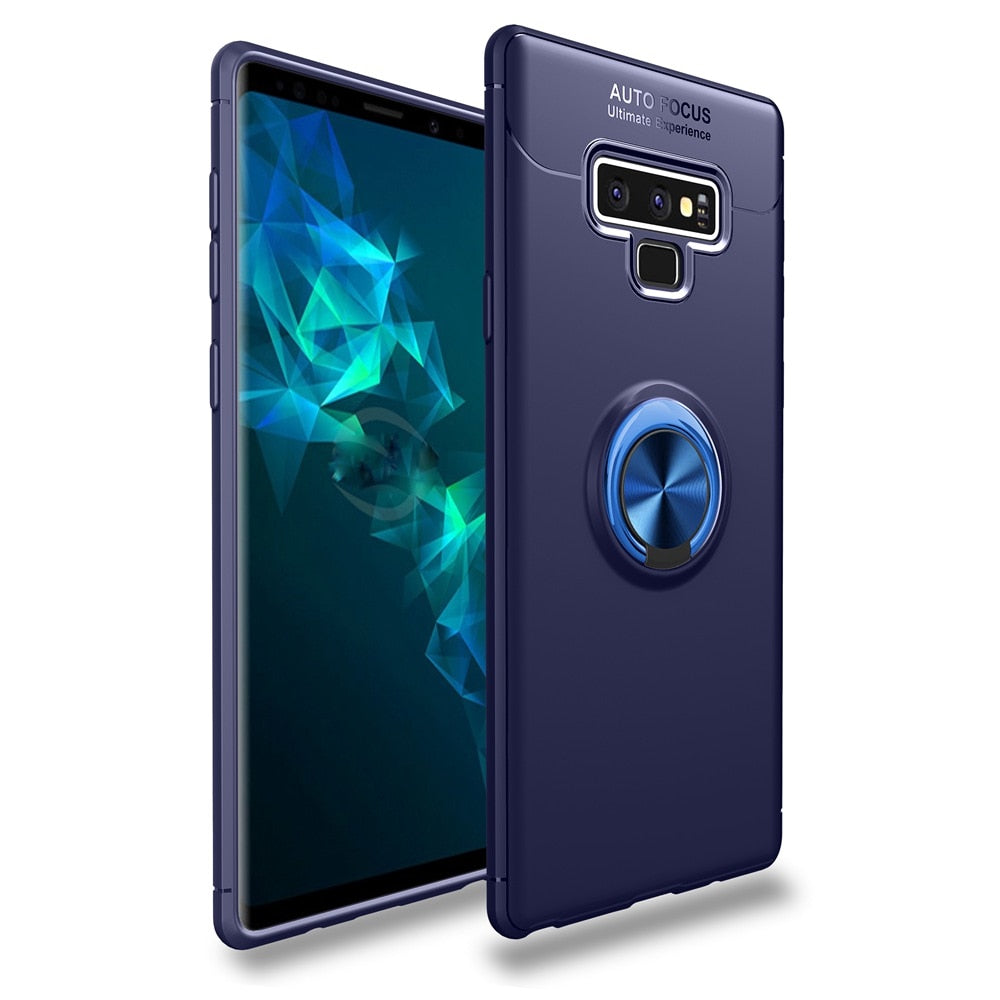 KEYSION Luxury Ring Holder Phone Case for Samsung Galaxy Note 9 Magnetic Car Stand Soft Silicone Matte Cover For Note9 Case Capa