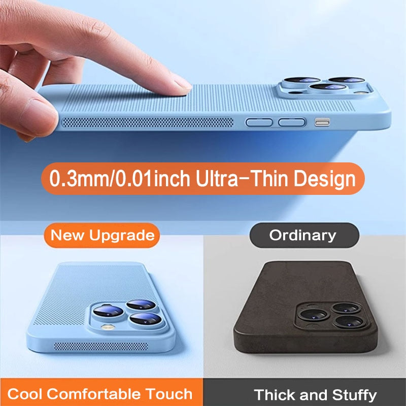 Luxury Heat Dissipation Breathable Phone Case for iPhone 14 13 12 11 Pro Max Plus Ultra Thin Matte Hard PC Lens Protective Cover