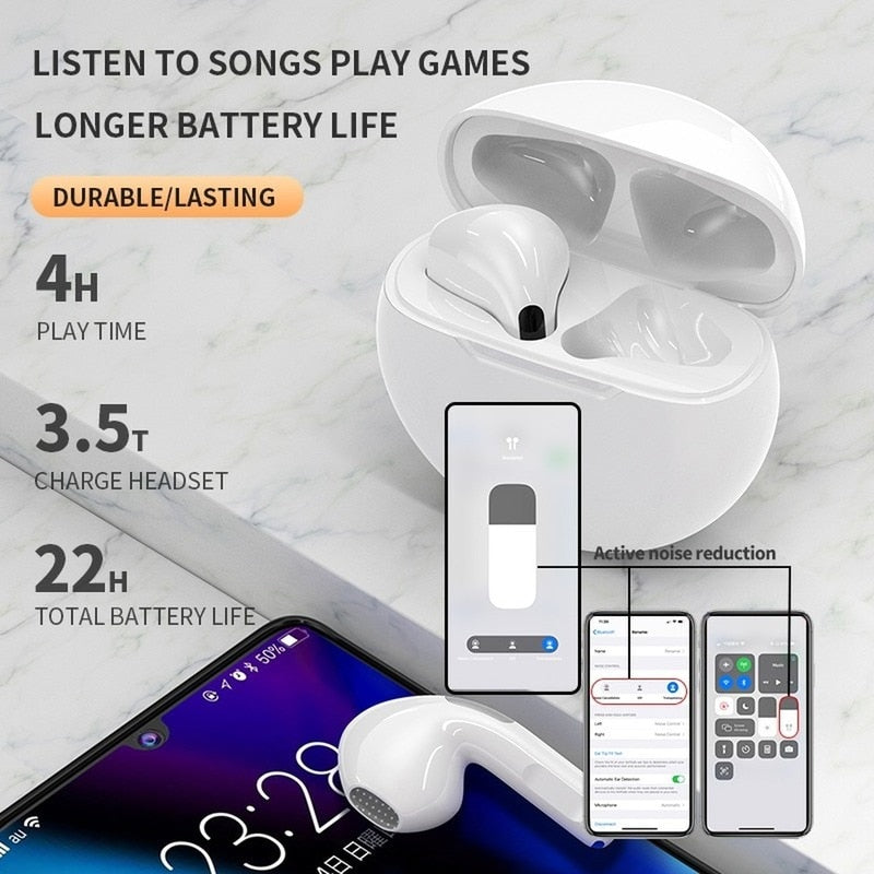 Original Pro6 TWS Touch Control Wireless Bluetooth 5.0 Headphones Sport Earbuds Music Headset For iphone Xiaomi phones Earphones