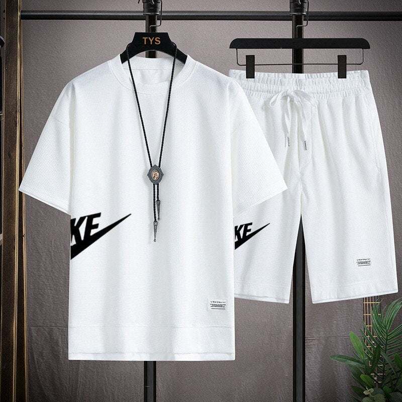 Summer Men&#39;s Sets Fashion Korean Tracksuit Men Short Sleeve T Shirts+Sport Shorts Suit Men Casual Men Clothing Mens Joggers Sets