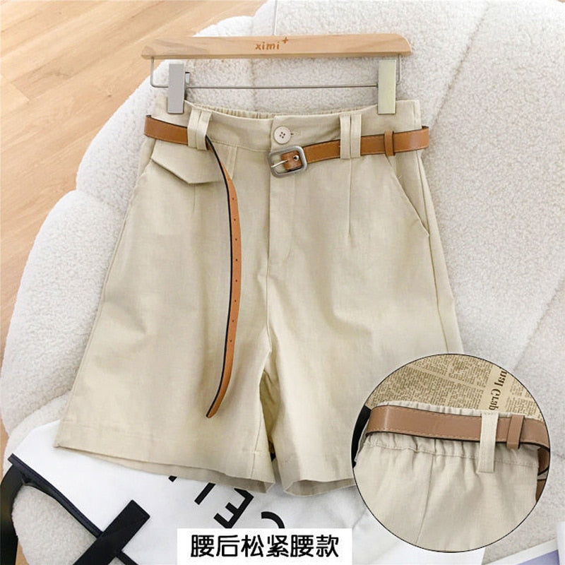 Summer New Thin Loose High Waist Shorts Pocket Solid All-match Plus Size Wide Leg Pants Office Fashion Casual Women Clothing