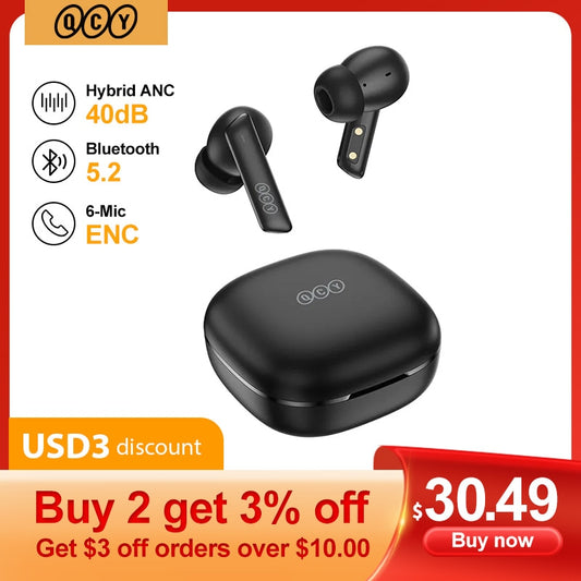 QCY HT05 ANC Wireless Earphone 40dB Noise Cancelling Bluetooth 5.2 Headphone 6 Mic ENC HD Call TWS Earbuds Transparency Mode