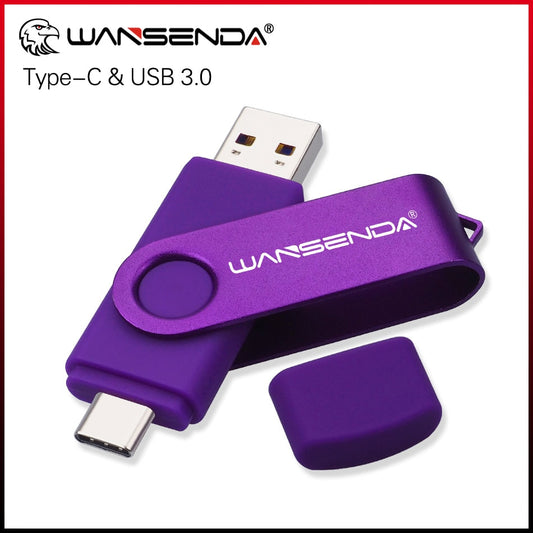 New WANSENDA USB 3.0 TYPE C USB Flash Drive OTG Pen Drive 512GB 256GB 128GB 64GB 32GB 16GB USB Stick 2 in 1 High Speed Pendrive